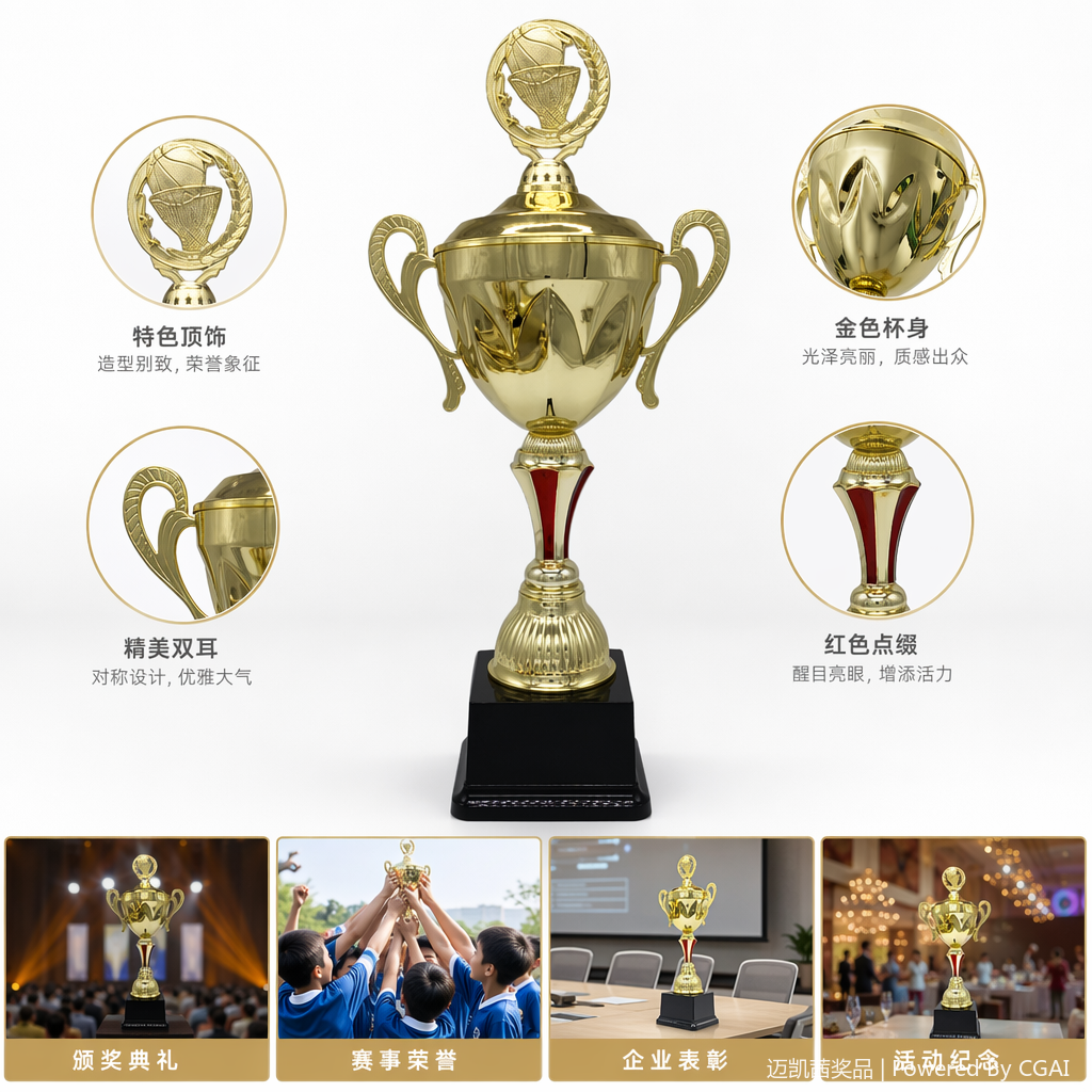 鸿运金色金属篮球奖杯 水晶底座 奖品礼物通用
