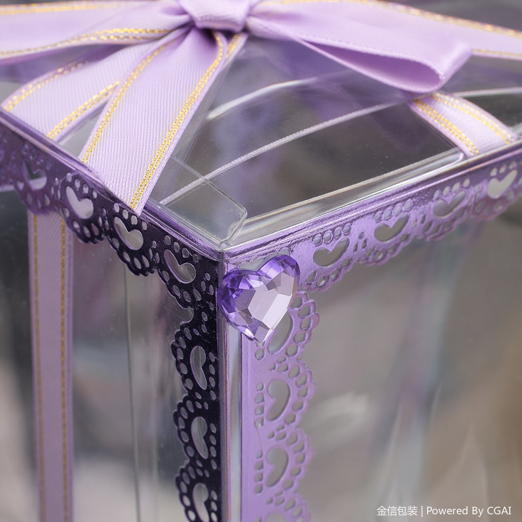 A transparent paper souvenir box with a silver border on the left and a gold border on the right, featuring a gift packaging pattern Application Scenario