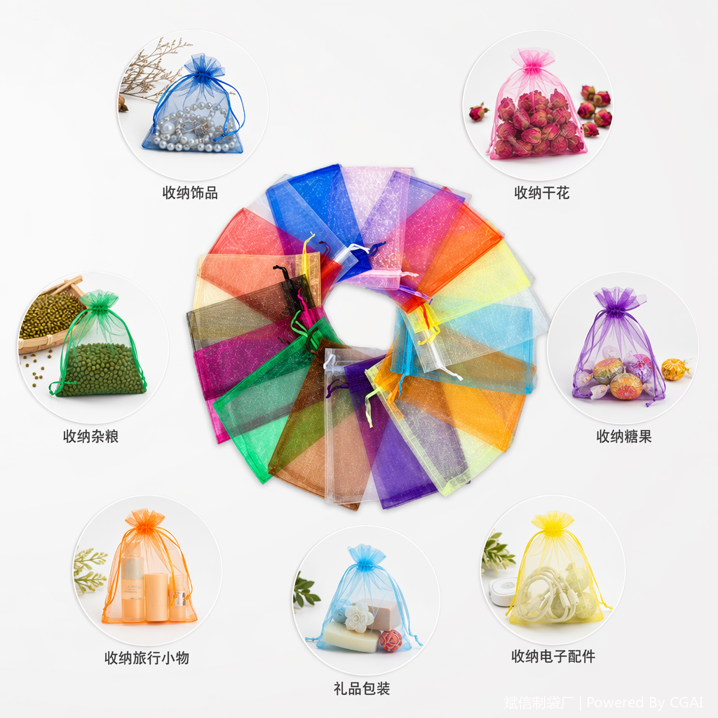 Shanshan Bag-making colorful organza drawstring bags, silk scarf packaging bags, gauze bags full image