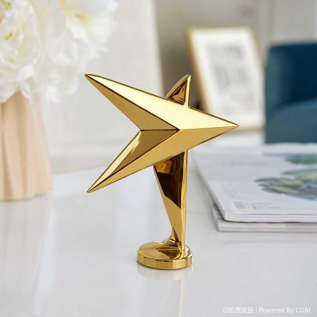 Golden five-pointed star crystal Fortune Trophy, metal basketball prize and gift details Picture
