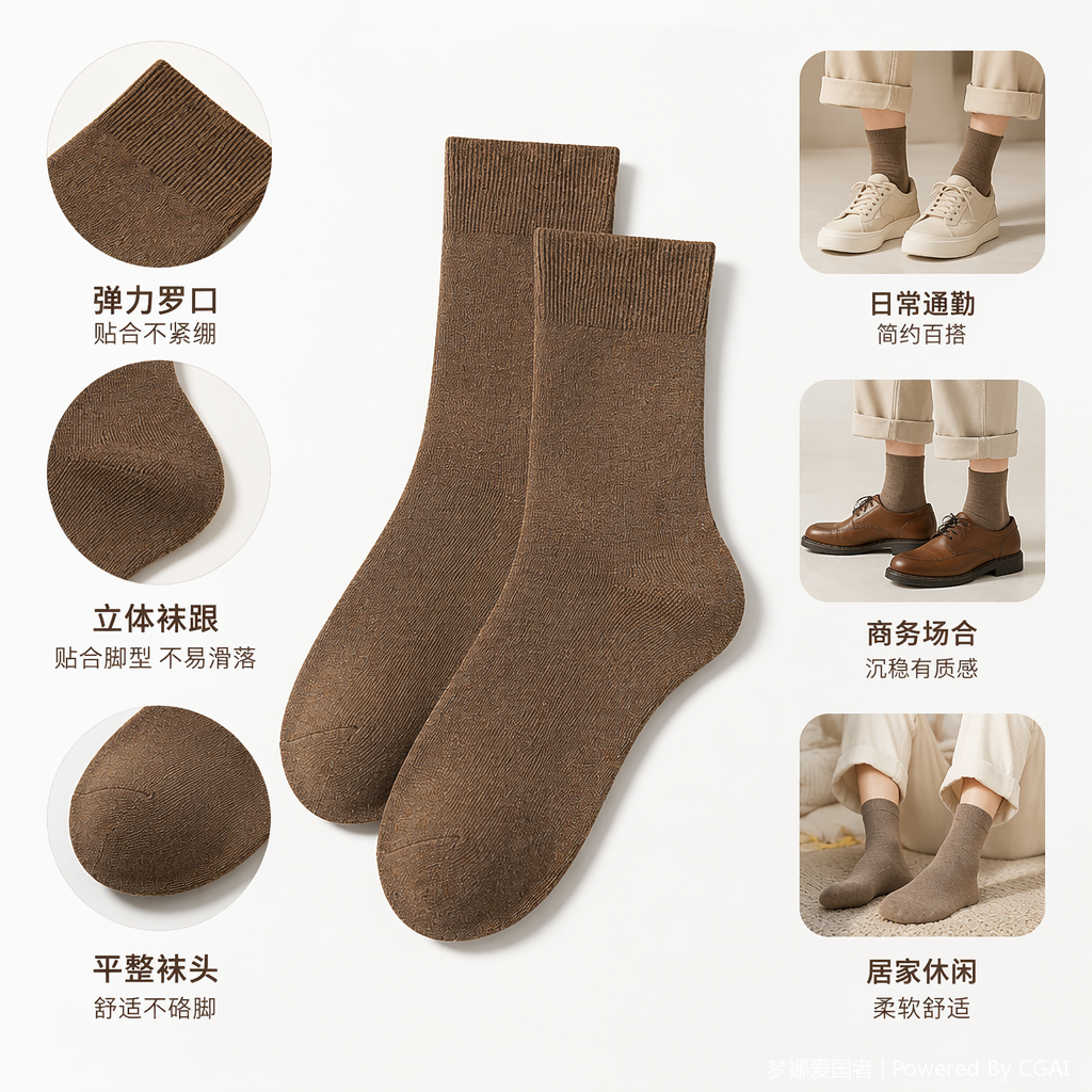 Brown sportswear casual cotton socks for men and women, long trendy socks, disposable men's socks