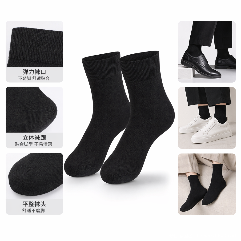 Black sporty casual cotton socks for men and women, long and trendy disposable socks full image