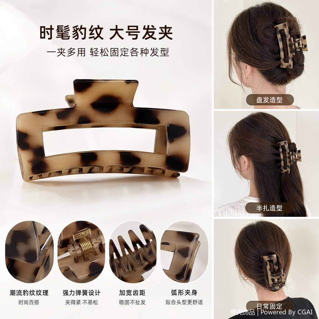 Leopard-print scratch-off large ladies' hair accessory, 18cm anti-slip scratch-off