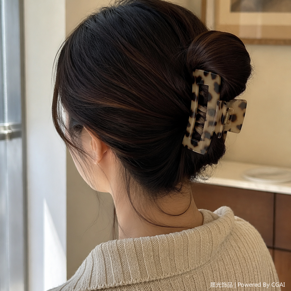 豹纹抓夹大号女士发饰18cm防滑抓发夹 details Picture