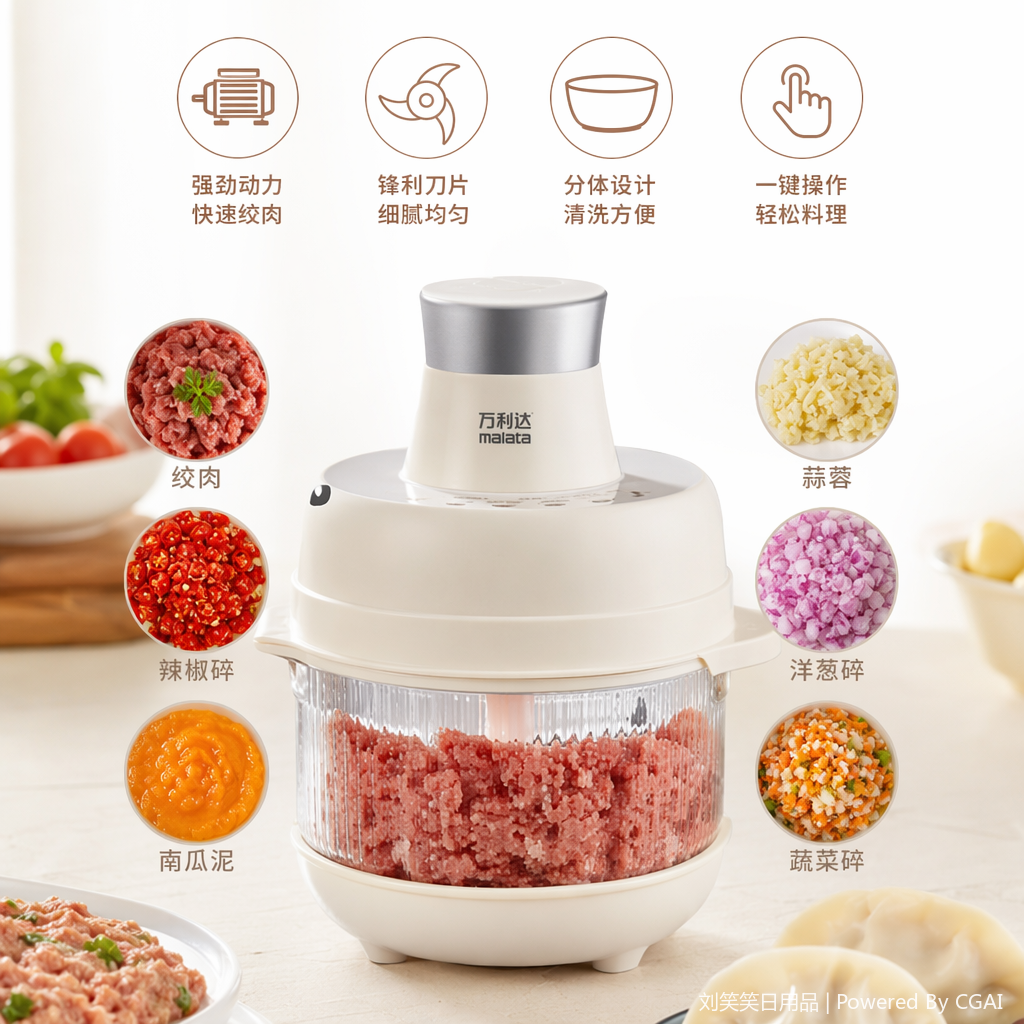 白色绞肉机炊事设备透明搅拌杯配粉色肉糜