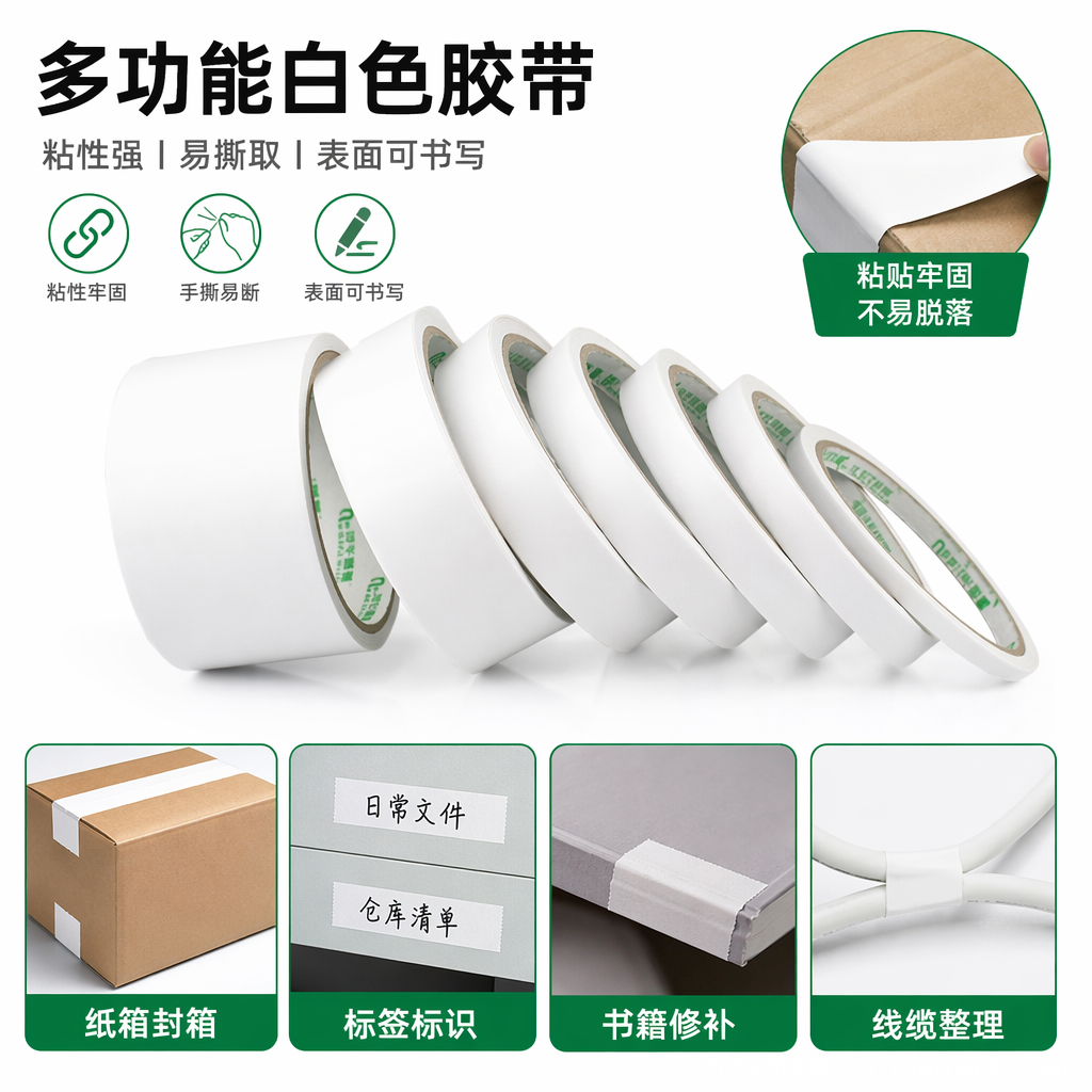 白色热熔双面胶卷多规格排列展示其他胶带