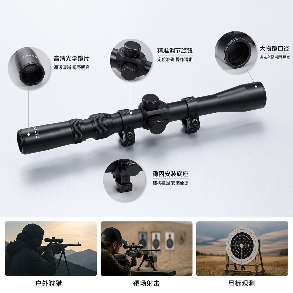 Free Tiger Black Red Dot Sight, waterproof and anti-fog, tactical rail, all-metal material, holographic red dot outdoor shooting accessory, variable magnification 3-7X20