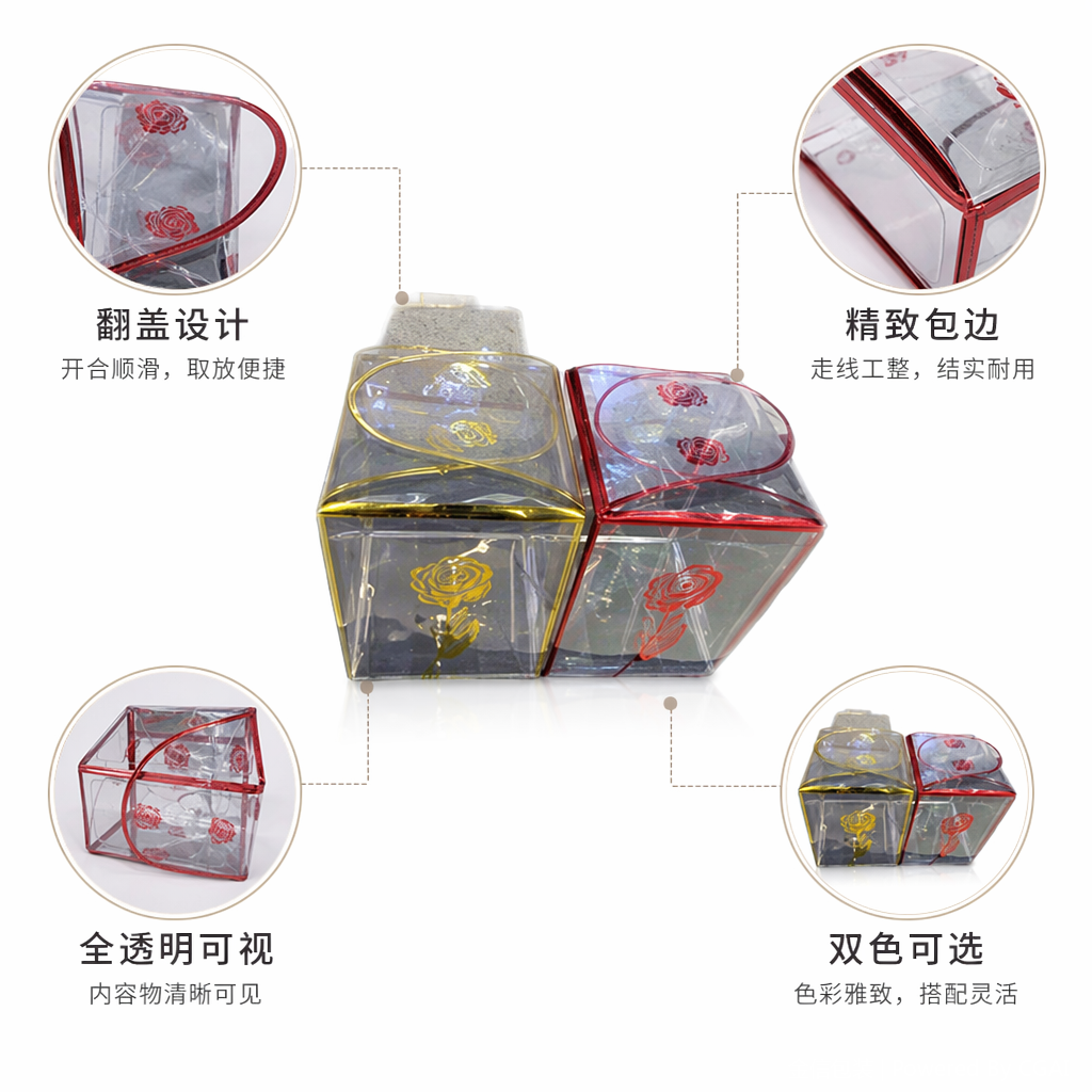 透明塑料圆柱收纳盒 金色红色双边框吸塑包装盒 四区一次性餐具