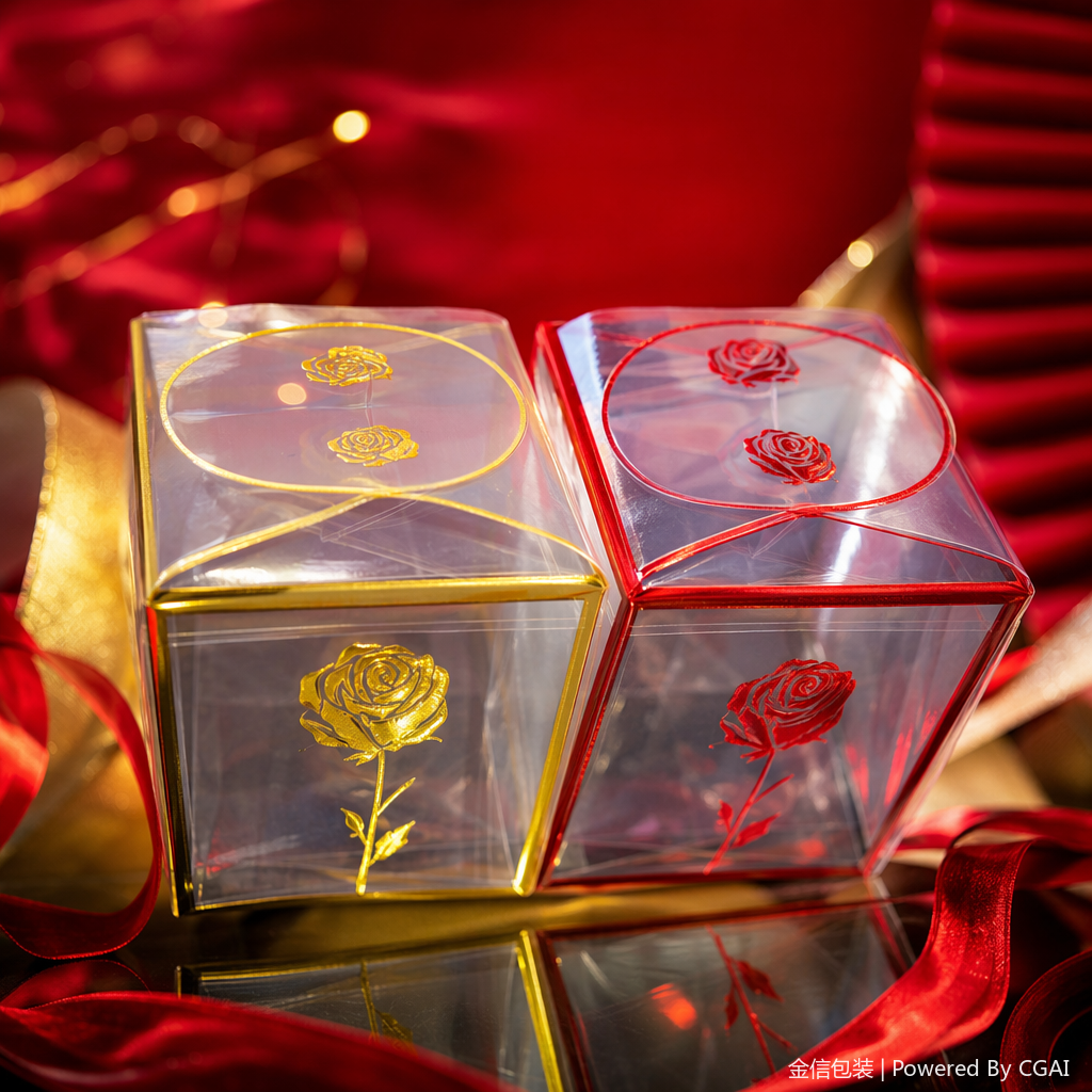 Transparent plastic cylindrical storage box, gold and red double-sided frame blister packaging box, four-zone disposable tableware Specification image