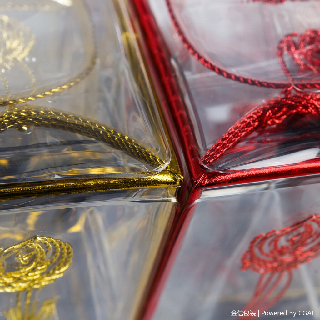 Transparent plastic cylindrical storage box, gold and red double-sided frame blister packaging box, four-zone disposable tableware Application Scenario