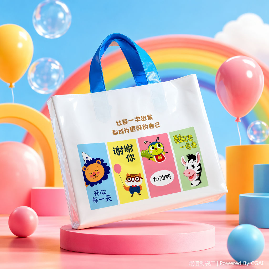 White cartoon "Thank YOU" gift bag with blue handle running light, festival wrapping paper, hand-held takeout bag Specification image