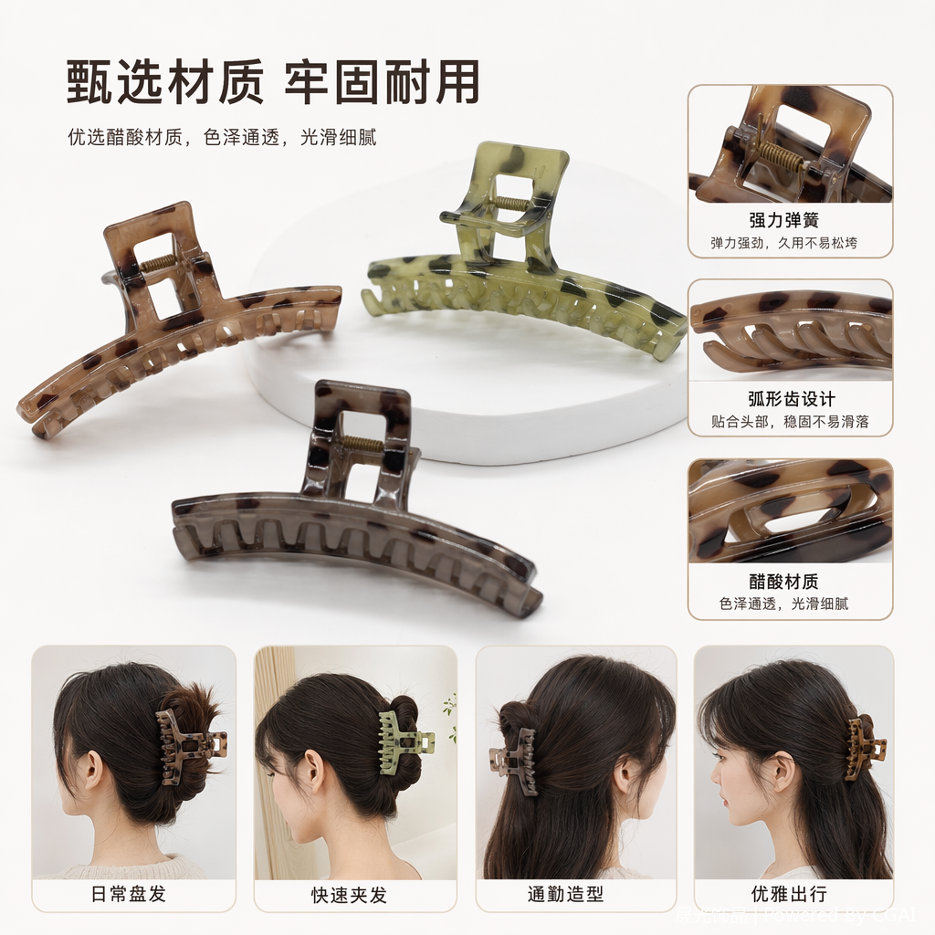Leopard-print scratch-clip large ladies' hair accessory, 18cm anti-slip scratch-clip accessory