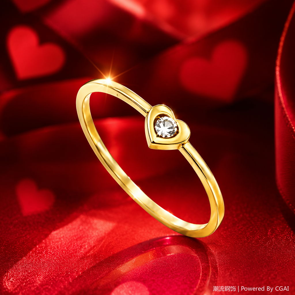Golden heart-shaped stainless steel women's ring, natural stone animal ring Specification image