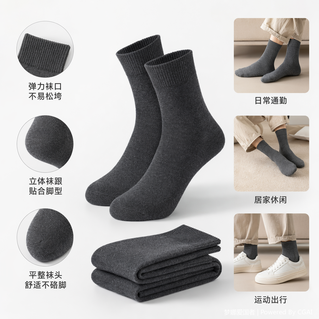 深灰色男女运动休闲棉袜长款潮流袜子