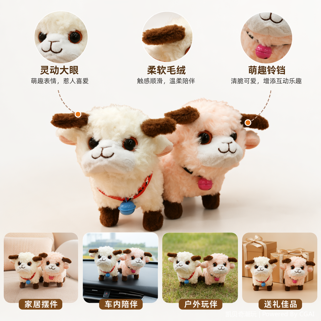 白色粉色毛绒羊娃娃机公仔迷你娃娃