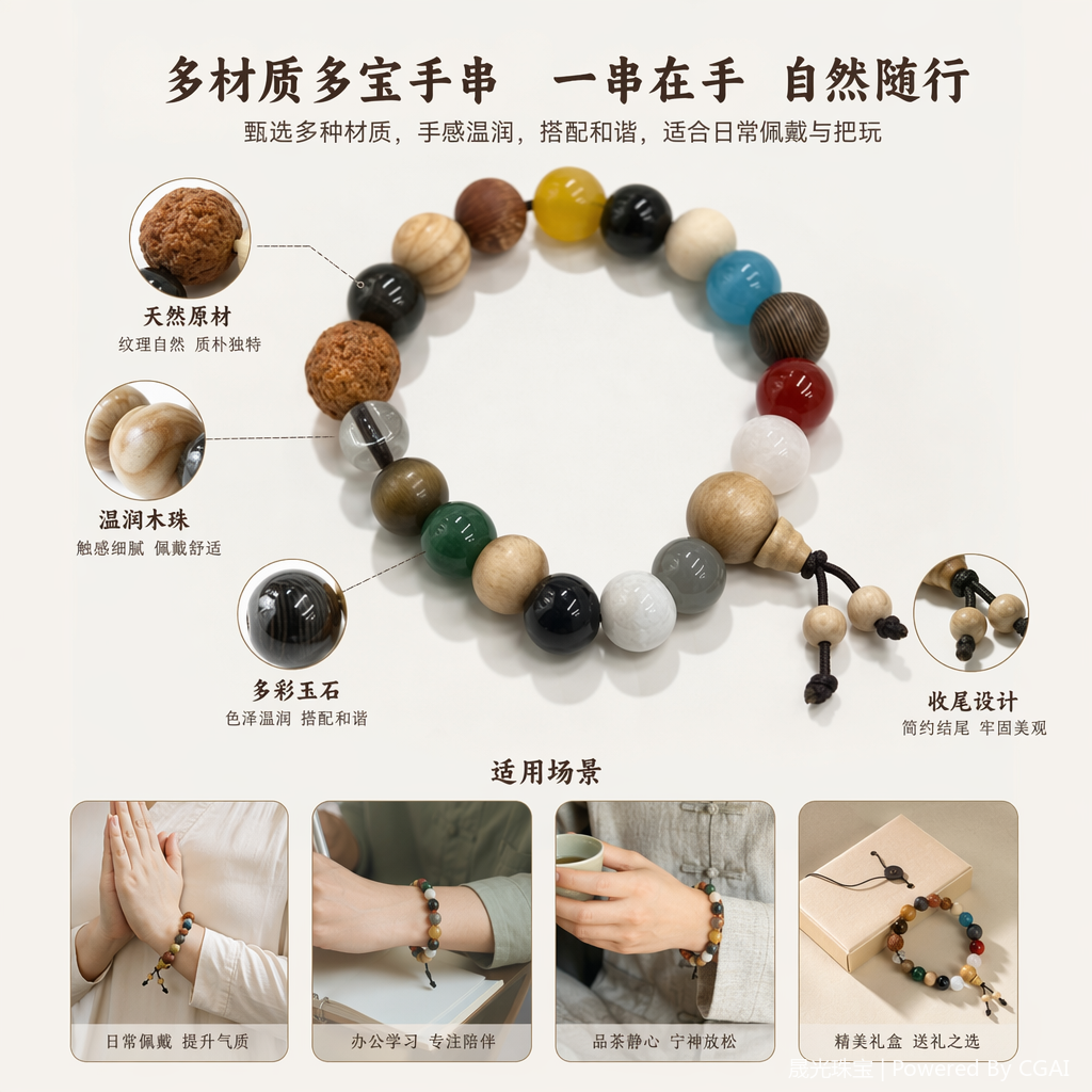 中医药文创香灰琉璃合香珠水晶彩色珠串手链