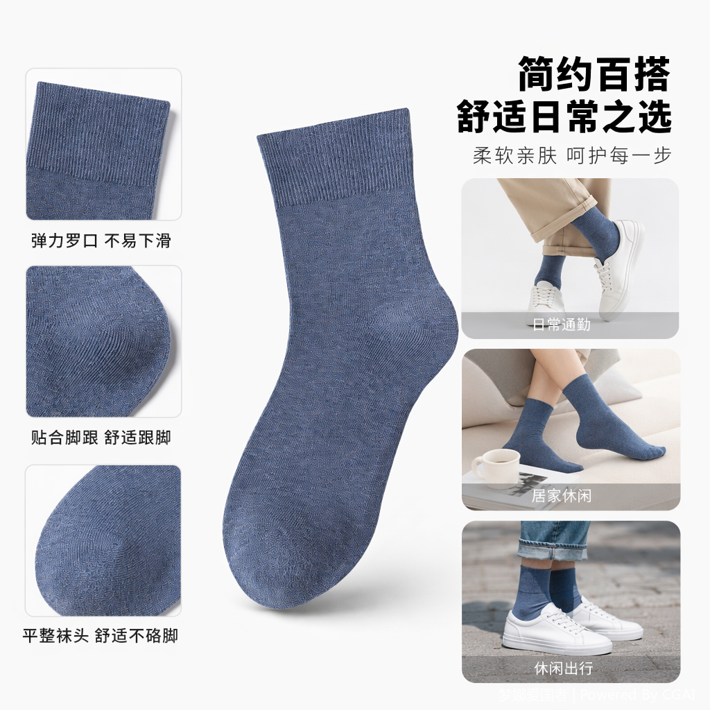 Denim blue sporty casual cotton socks for men and women, long trendy socks, disposable men's socks full image