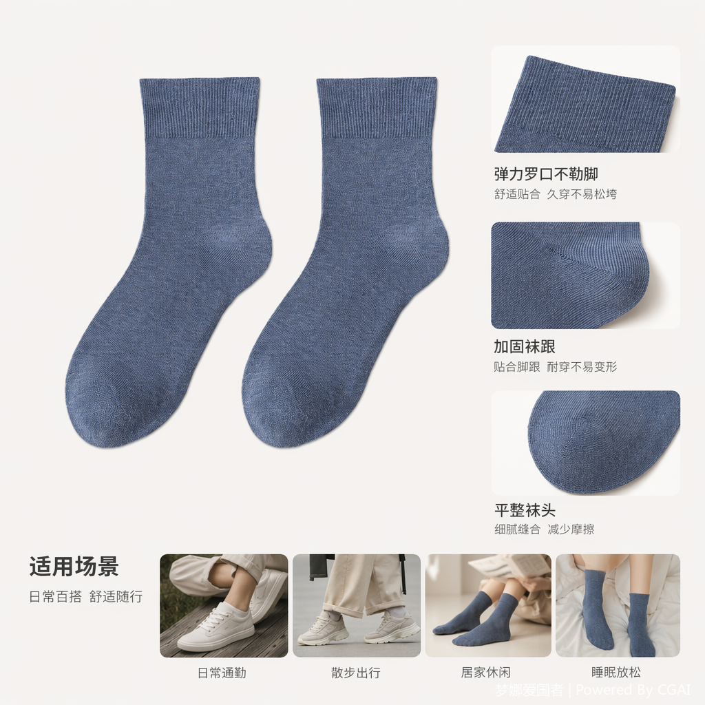 蓝色运动休闲棉袜男女长款潮流袜子一次性男袜