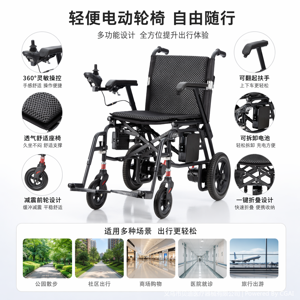 仅出口新款超轻铝合金 折叠电动轮椅适用老年人轻松携带轮椅