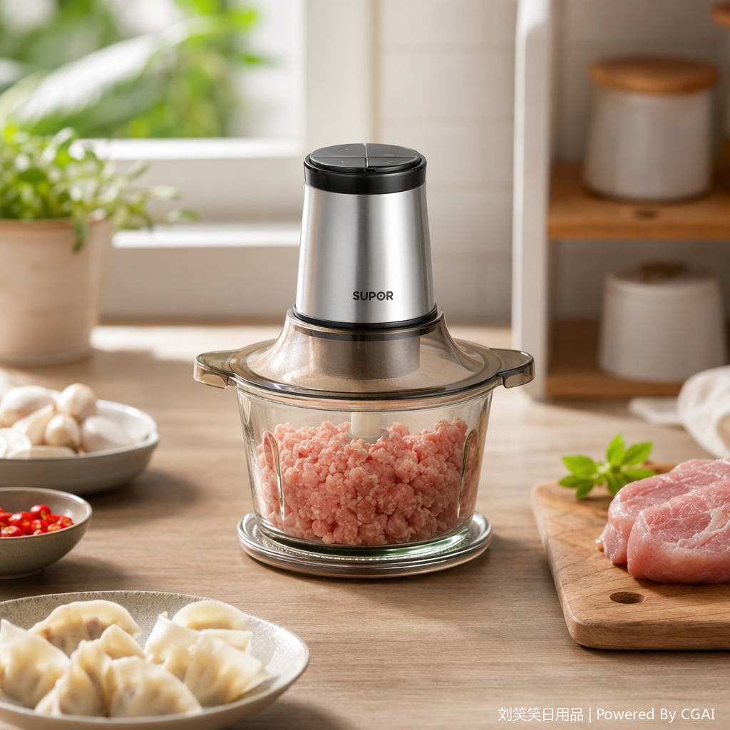 Silver body glass bowl meat mincing blender, manual cooking garlic mincing mini blender details Picture