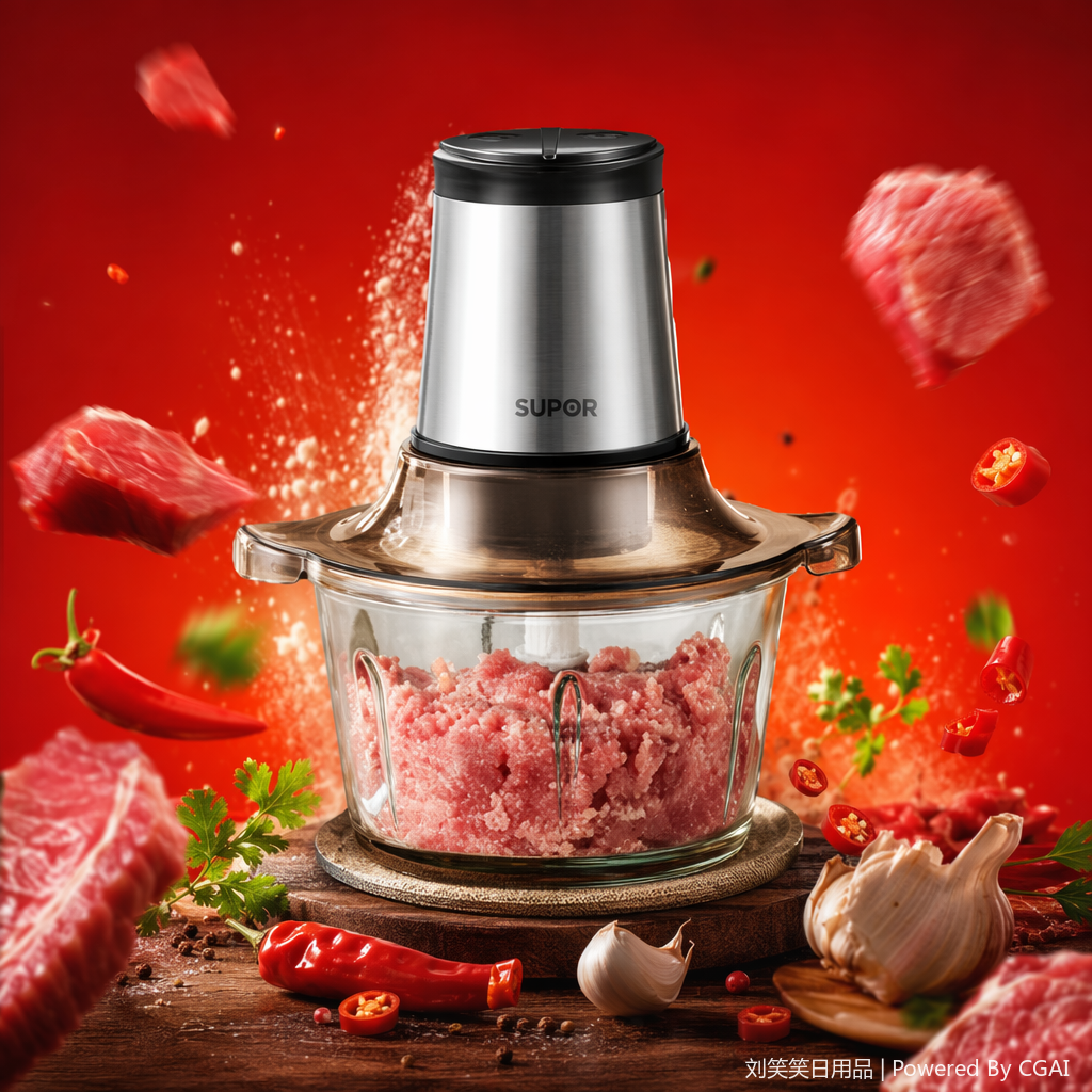 Silver body glass bowl meat mincing blender, manual cooking garlic mincing mini blender Specification image