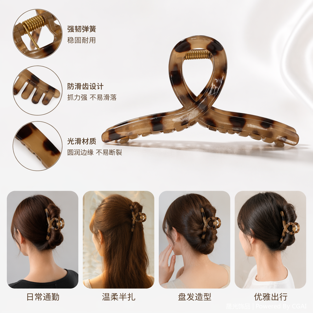 Leopard-print scratch-off large women's hair accessory, 18cm anti-slip silicone inner hair clip