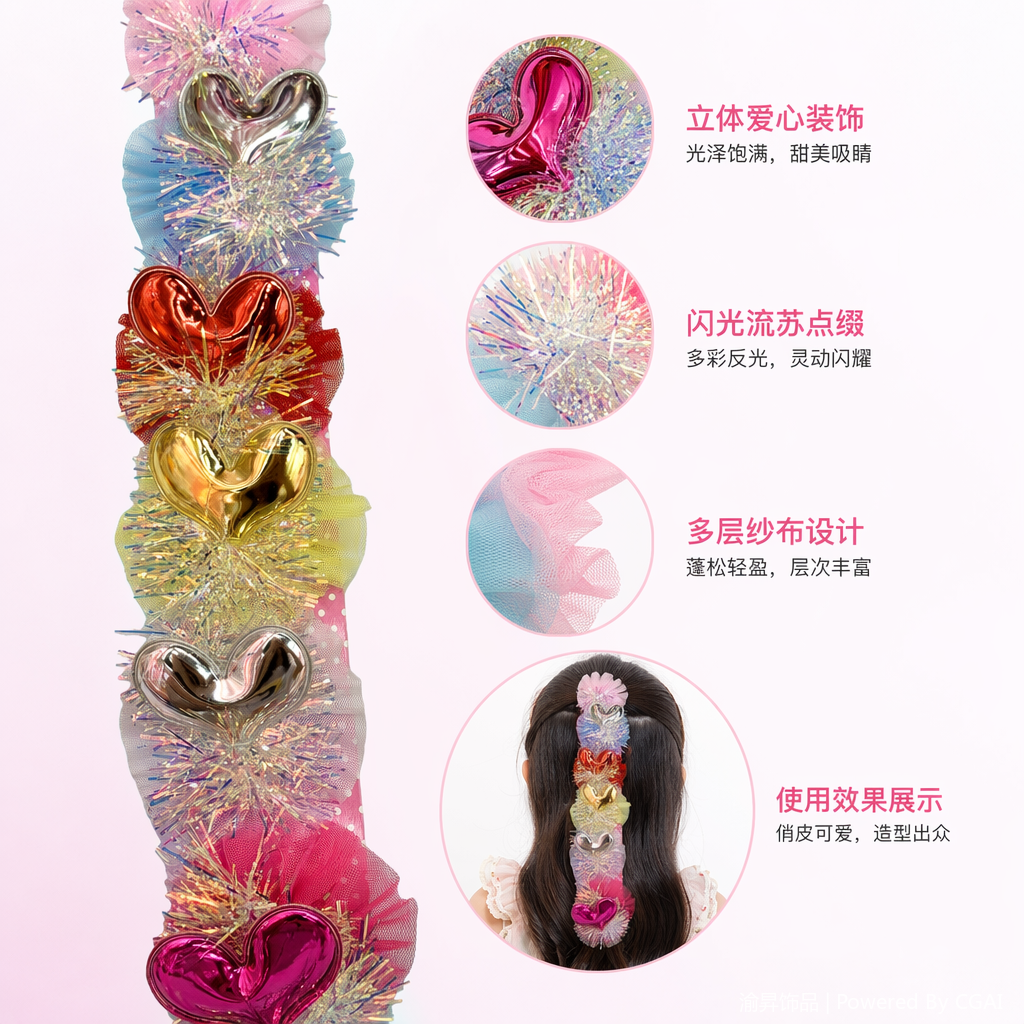 圣诞彩带拉花彩色心形装饰带派对毛条丝带缎带彩条开口圈