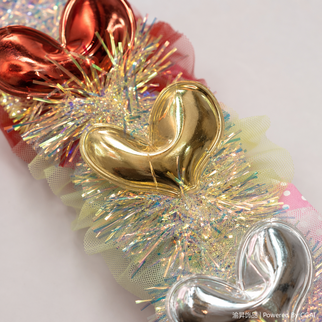 Christmas ribbons, decals, colorful heart-shaped decorative ribbons, party wool strips, ribbons, ribbons, colorful strips, open loops Application Scenario