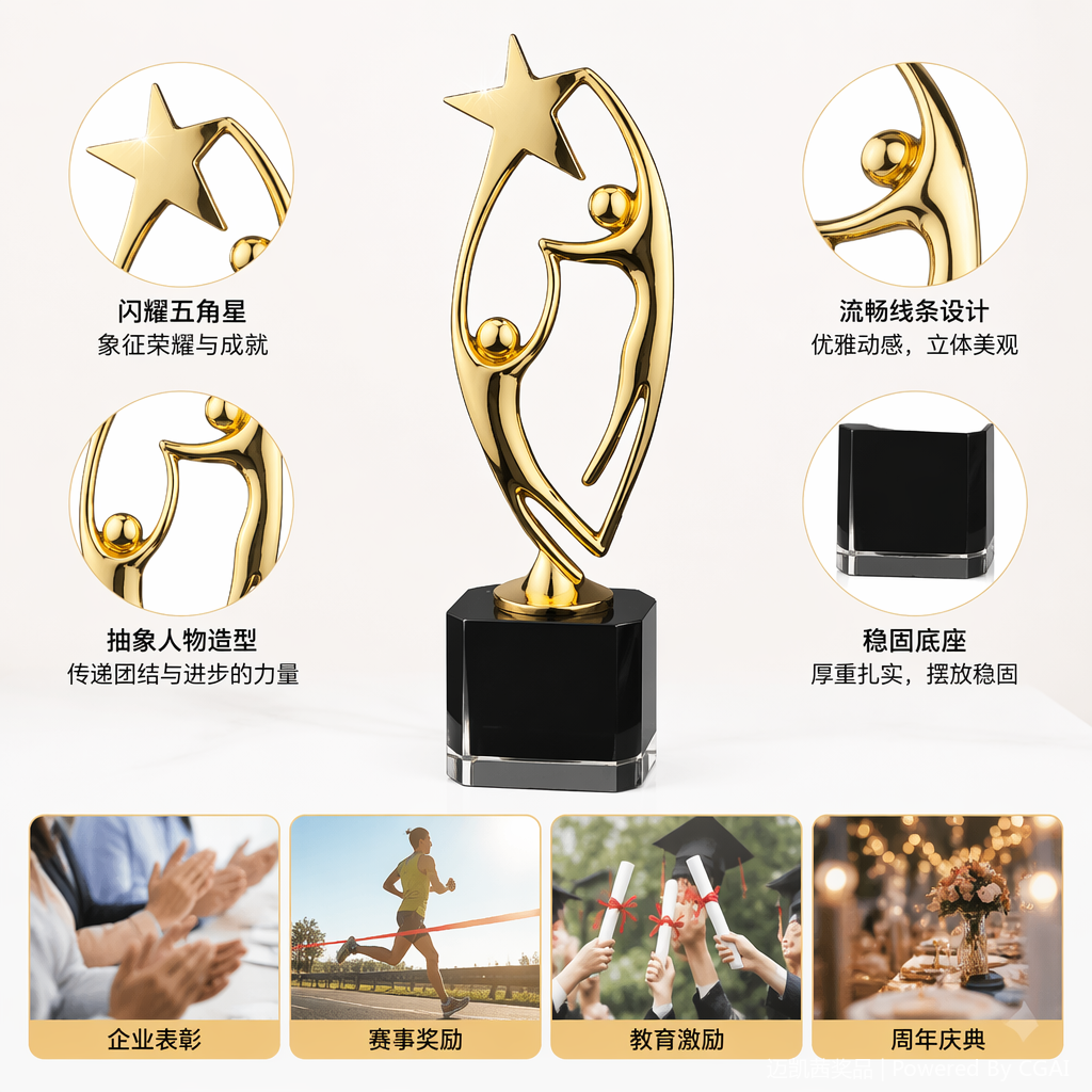 金色星形人物雕塑水晶奖杯鸿运金属篮球奖品礼物