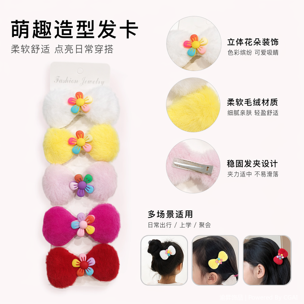 彩色毛绒蝴蝶结大爪夹女士发饰抓夹