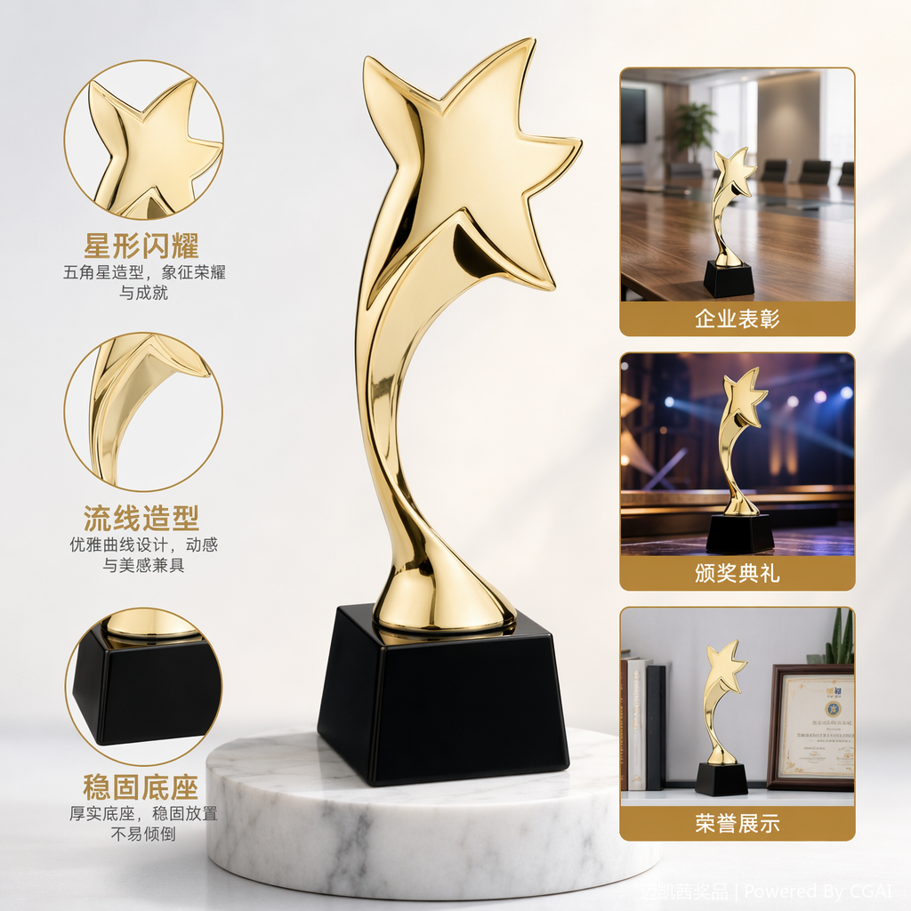 金色星形水晶鸿运奖杯金属篮球奖品礼物