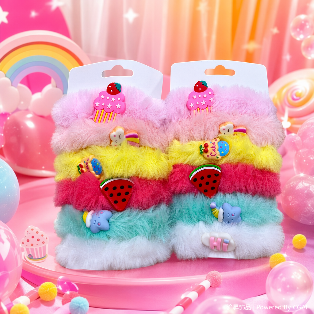 Colorful plush large intestine hair band set, square hair accessory, fashionable hair band Specification image