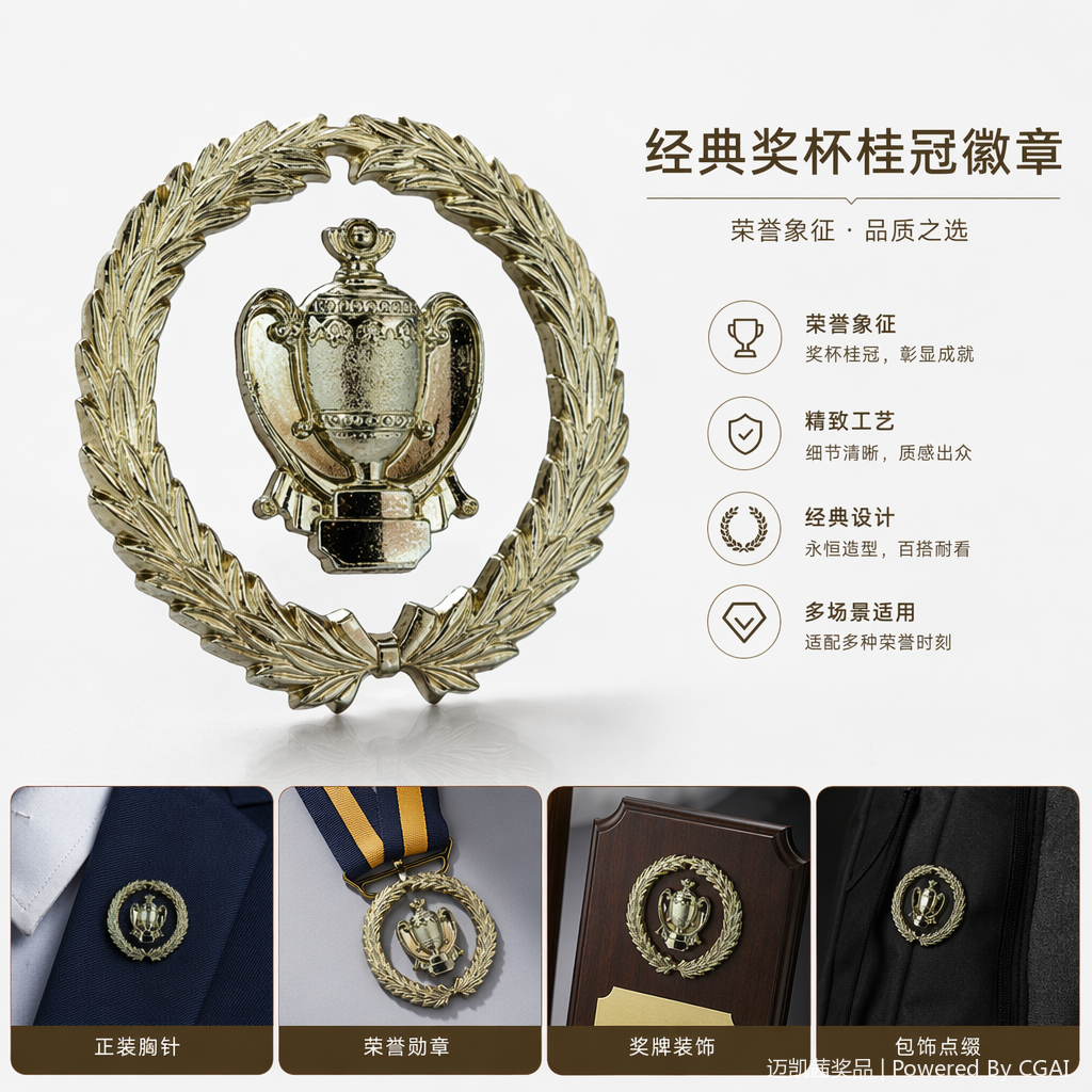 金色橄榄枝环绕动漫金属徽章吧唧 徽章机适用