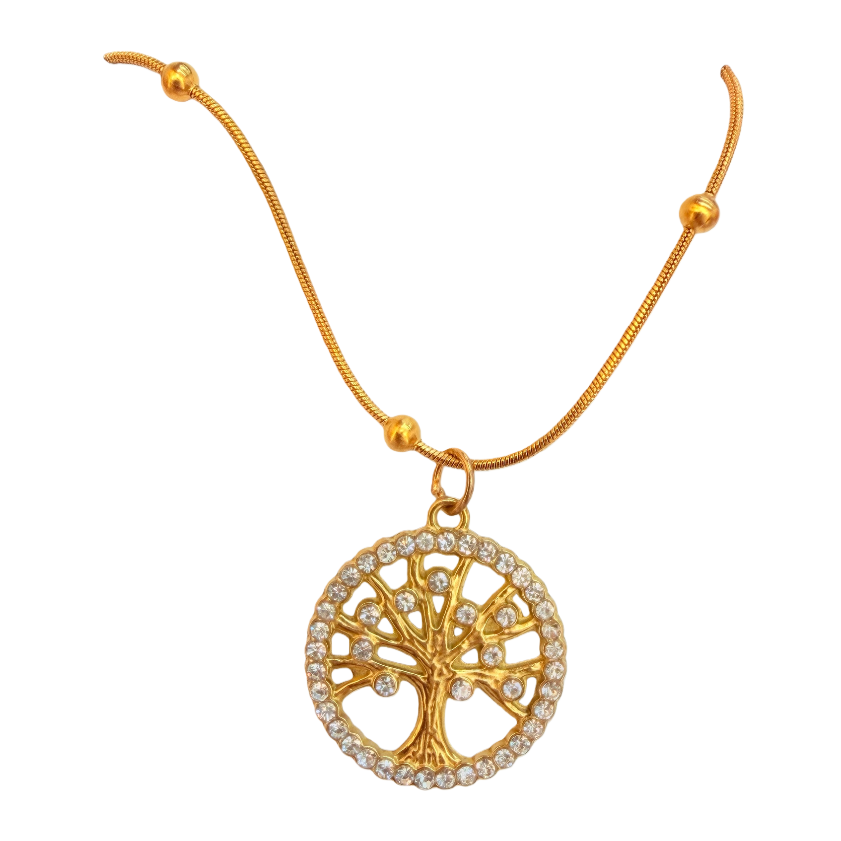 This diamond-encrusted retro life tree hollowed-out necklace does not fade and exudes a high-end, niche European and American style with a light luxury atmosphere for ladies. It features a snake bone chain Item Picture