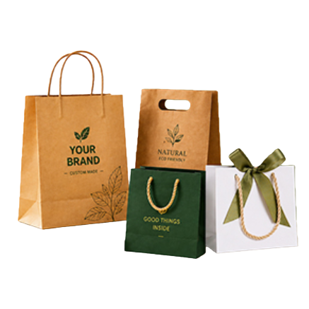 Brown, green, white paper bags and other paper packaging containers are available in multiple colors and made of eco-friendly materials Item Picture