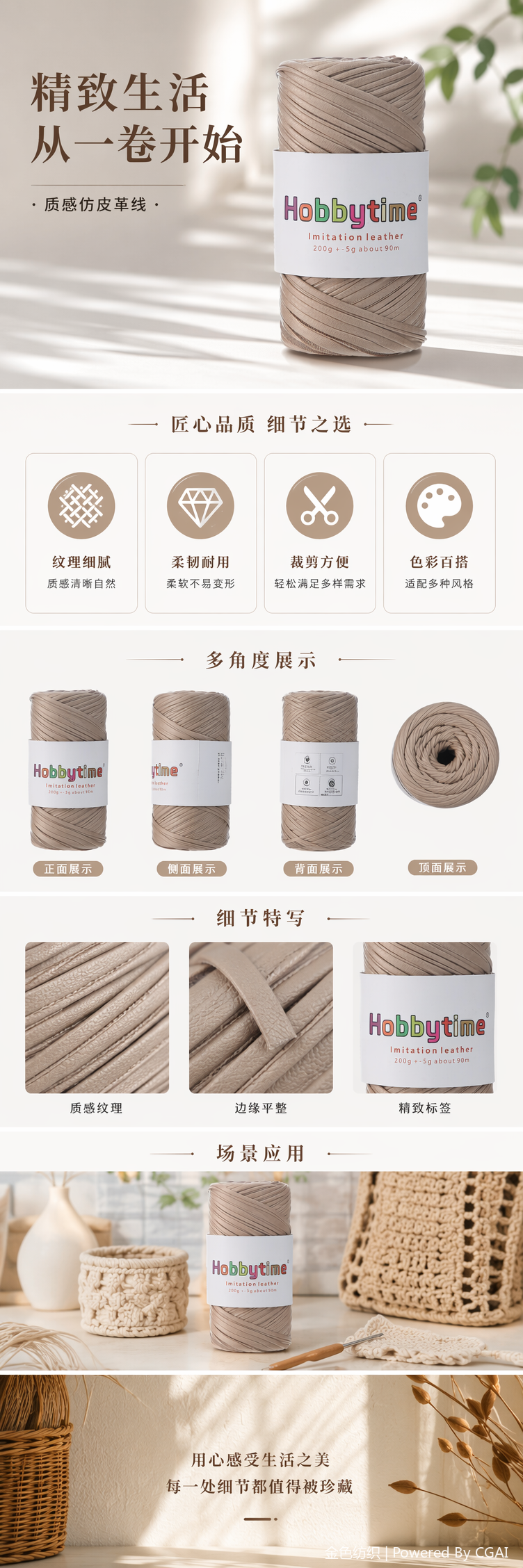 纳帕皮 哑光仿皮革布条线DIY手工钩编包包坐垫拖鞋材料纱线200g/球详情9