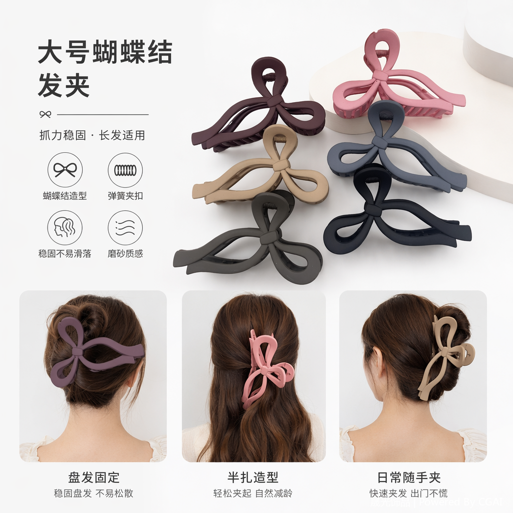 Colorful bow shark clip hair accessory grab clip for ladies