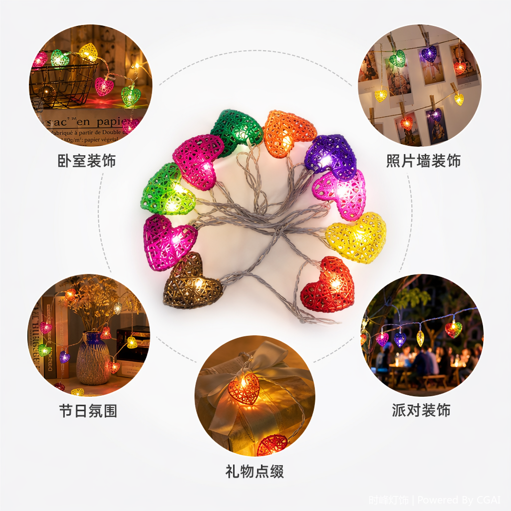 室内LED彩色心形铜线灯串圣诞挂件小彩灯彩灯装饰