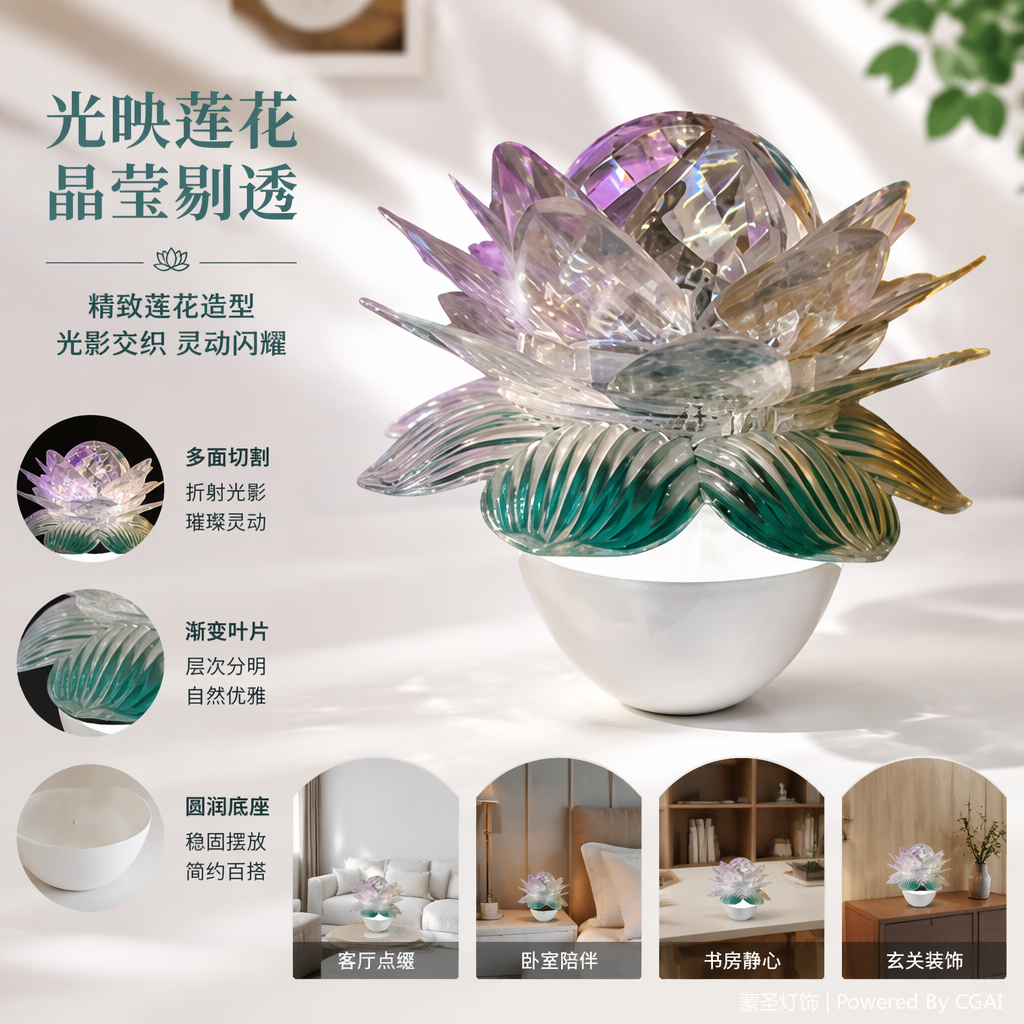 透明莲花灯装饰灯仿生蝴蝶宿舍用品摆摊桌子灯