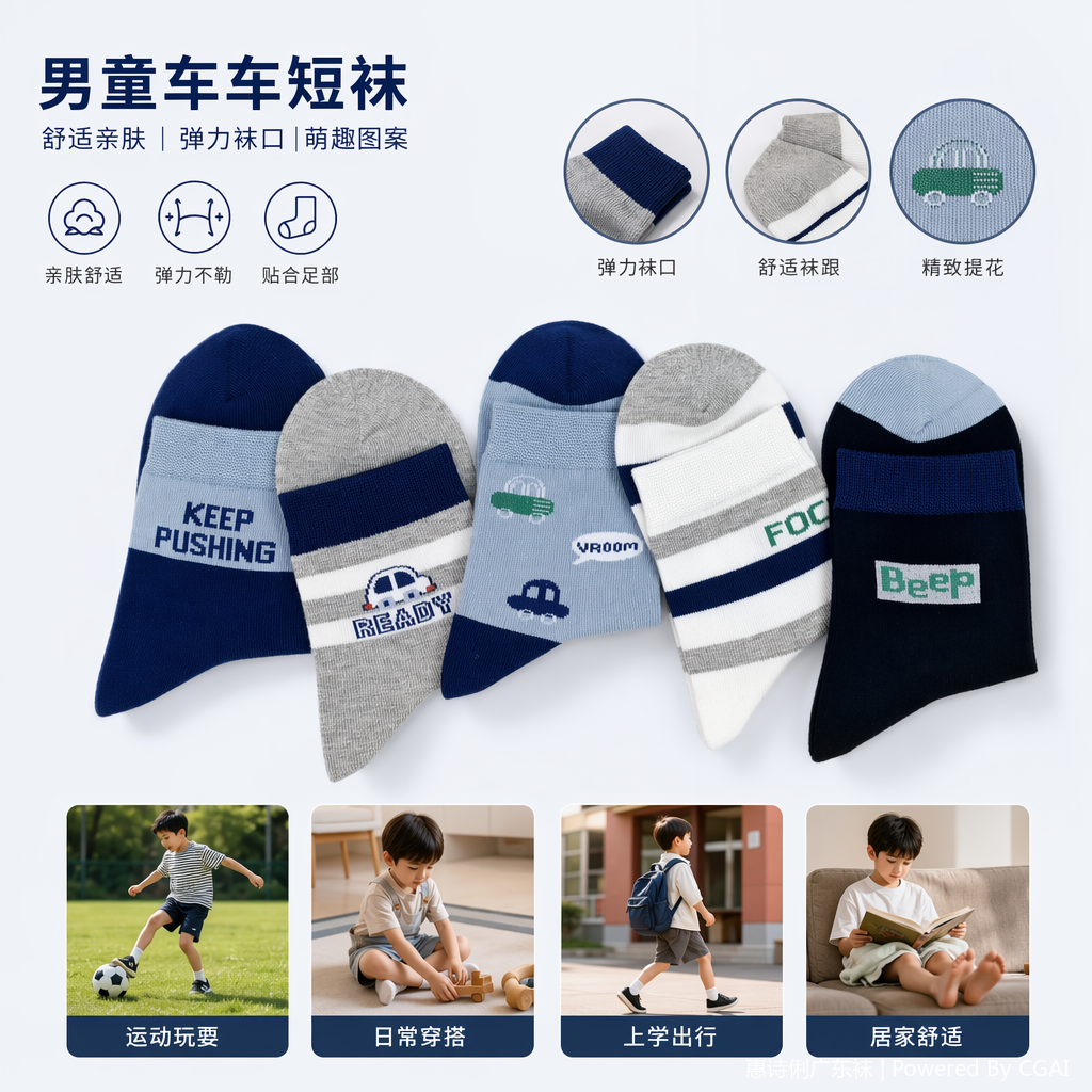 【联系客服询价】小博士五双彩色卡通儿童袜子12双一盒纯棉防臭零甲醛男童袜学生袜
