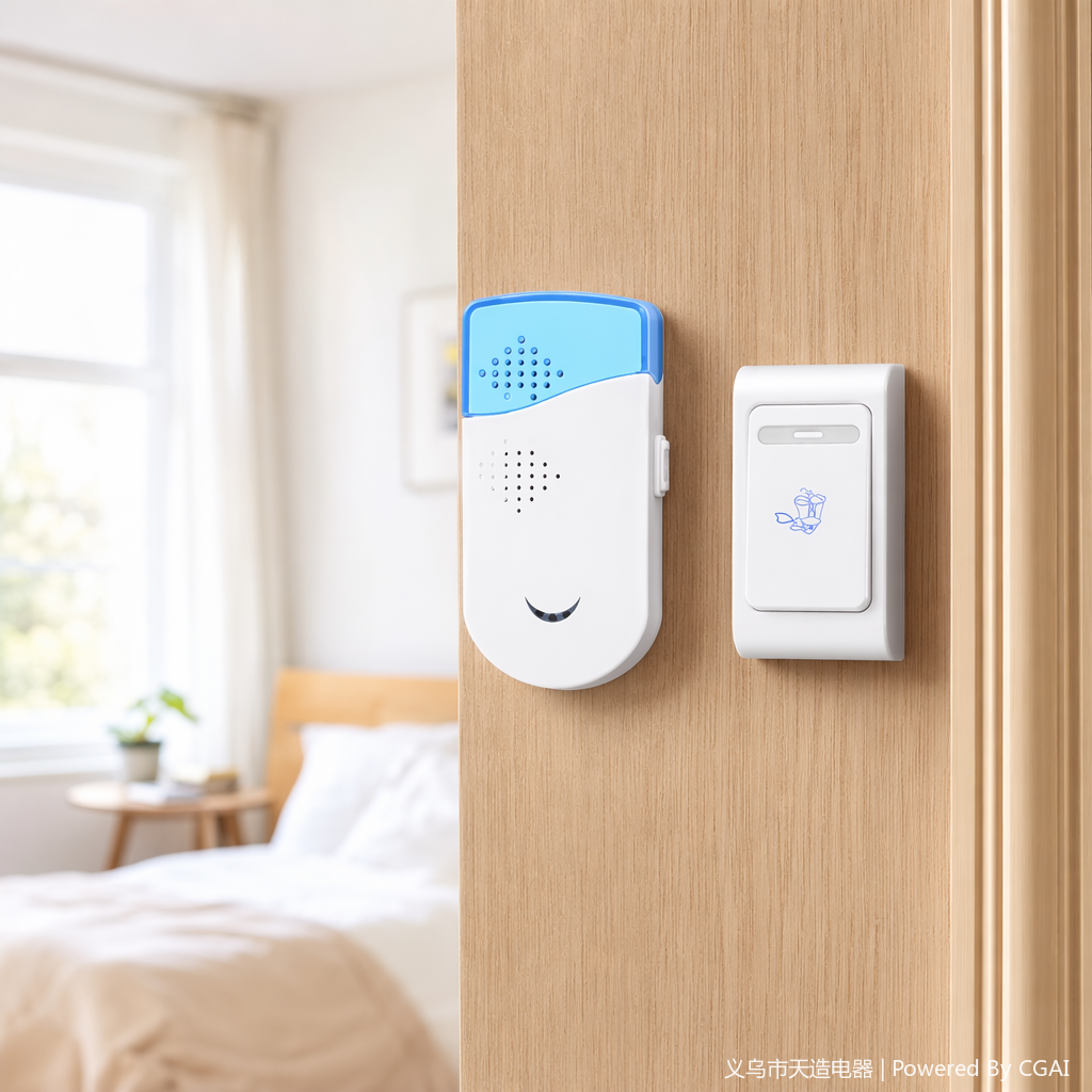 Blue and white striped video doorbell, digital electronic one-button call button, elderly emergency call button details Picture