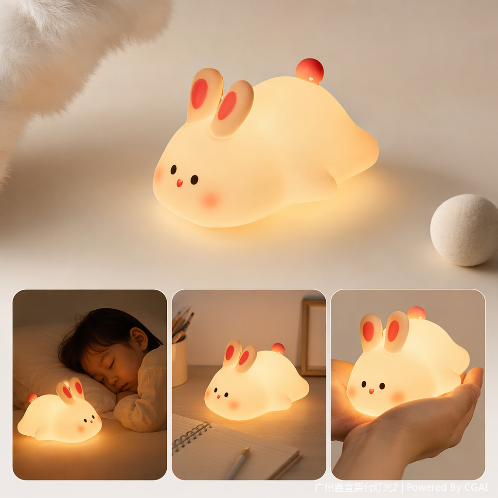 暖黄色兔子造型小夜灯中秋兔子灯节日氛围装饰
