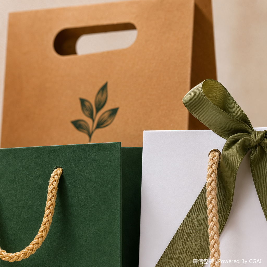 Brown, green, white paper bags and other paper packaging containers are available in multiple colors and made of eco-friendly materials Application Scenario