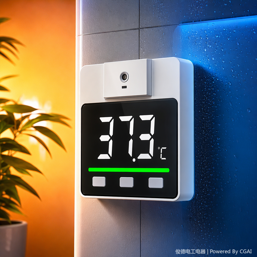 A household glass digital thermometer with a black screen and white casing Specification image