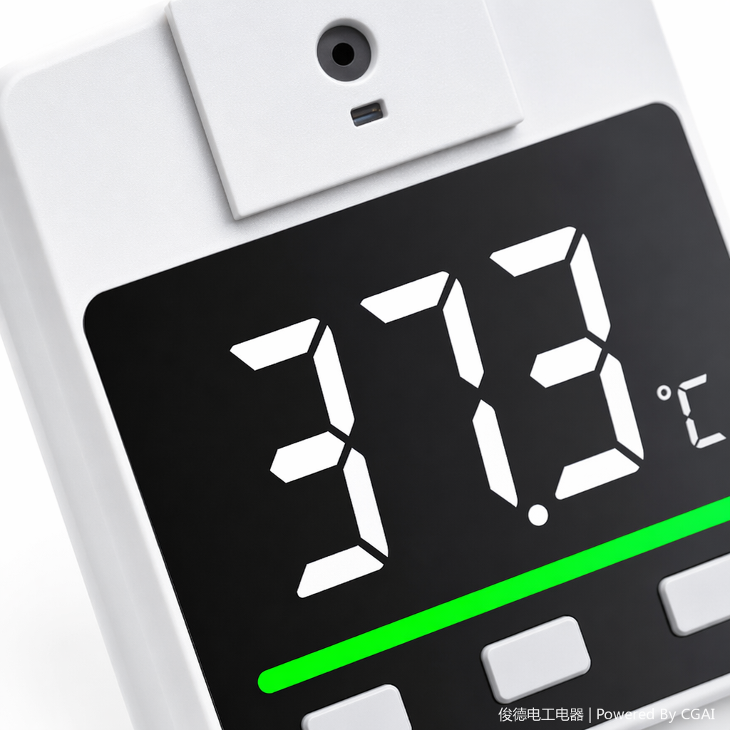A household glass digital thermometer with a black screen and white casing Application Scenario