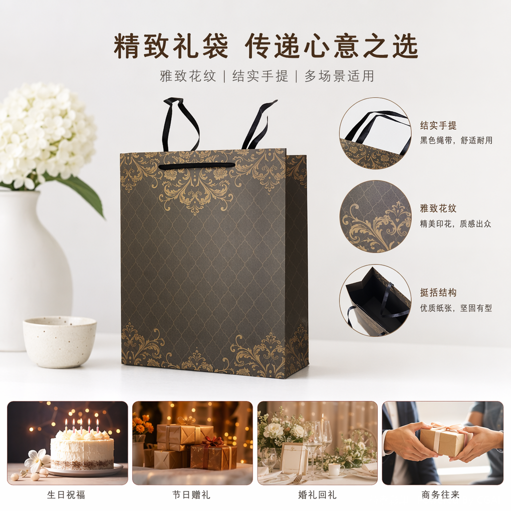 加厚牛皮纸圣诞手提礼品袋外卖专用定制