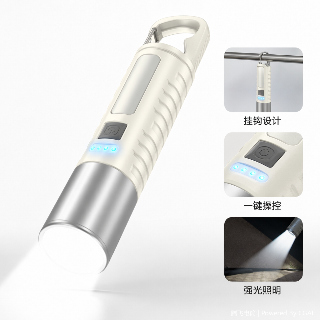 康铭银白强光手电筒学生超长续航户外手电筒