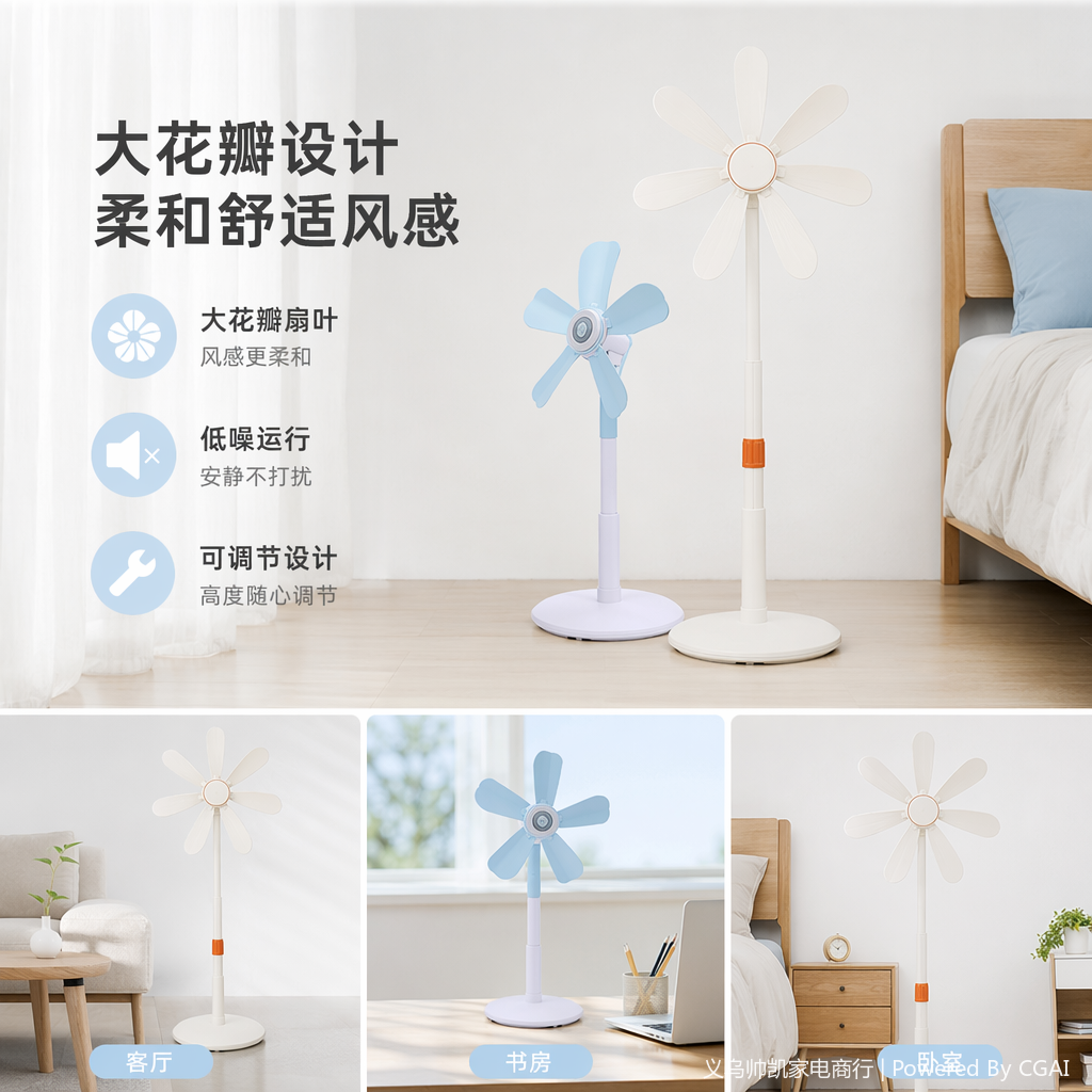 太阳能充电厨房用白色手持电风扇小巧便携静音