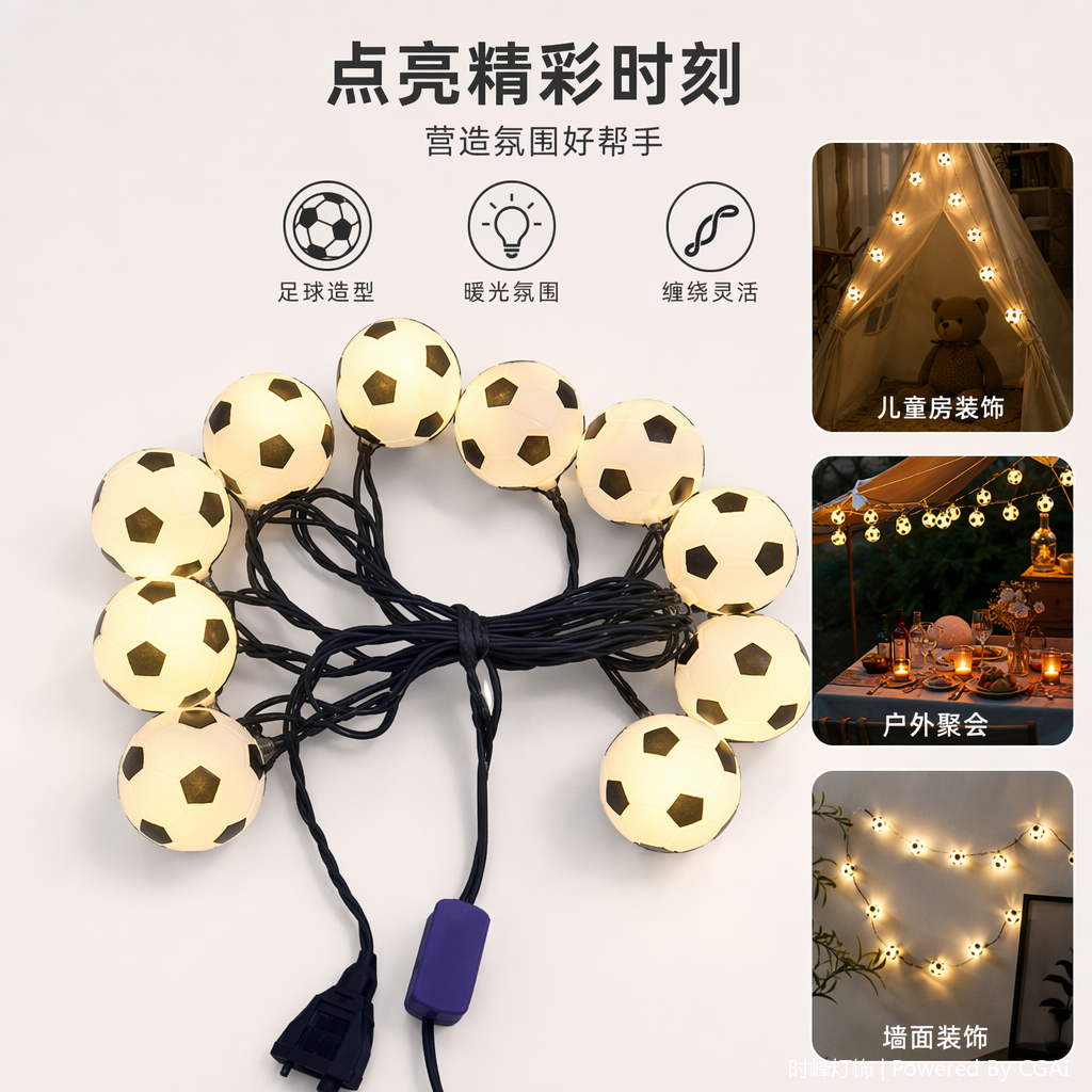 白色足球造型灯串足球袋世界杯解压氛围装饰灯