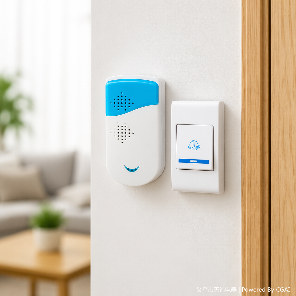 Blue and white wireless video doorbell, white button panel, digital electronic one-button call button, elderly emergency call details Picture